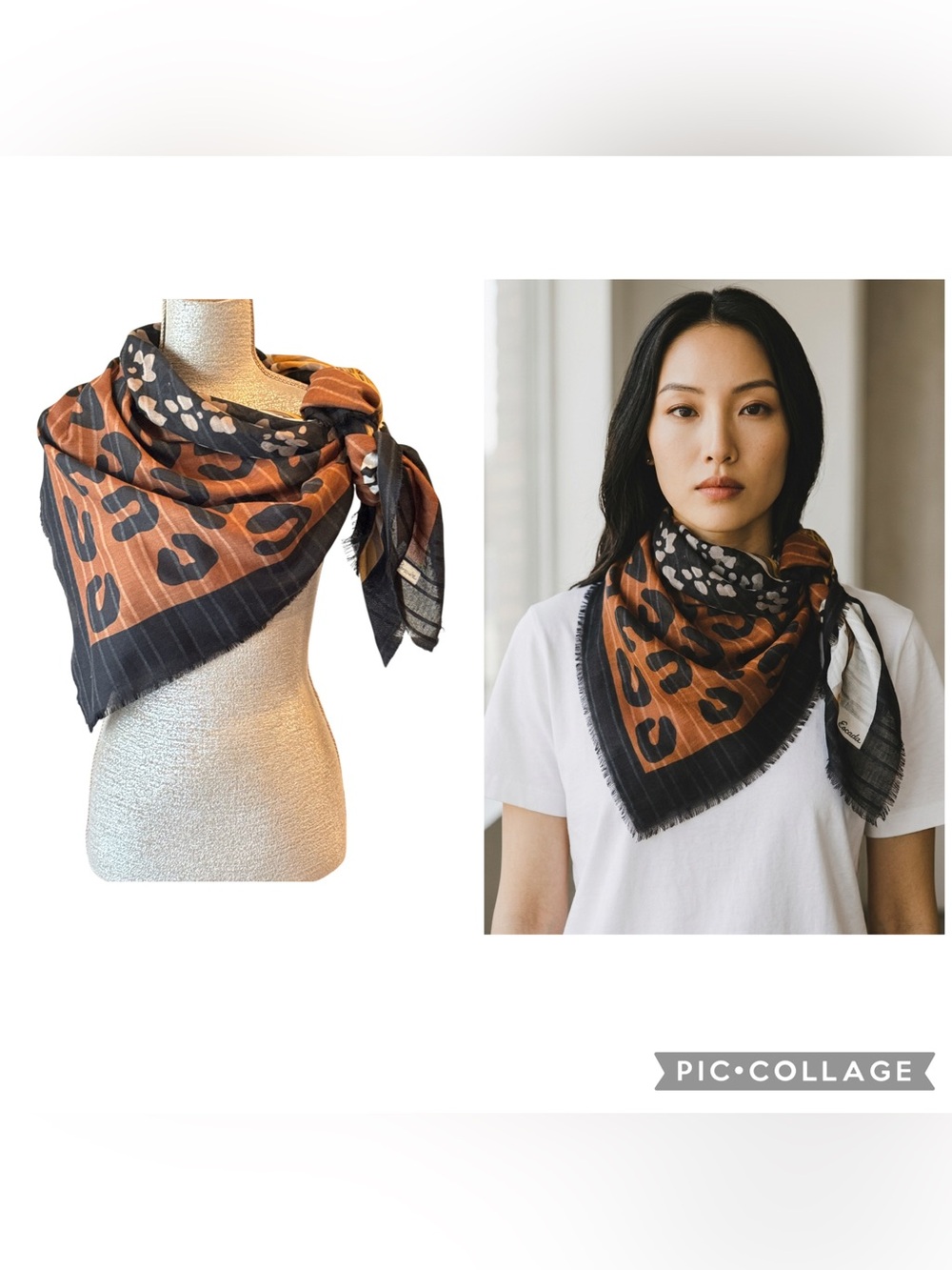 Vintage Gim Renoir Leopard Animal Print Square Scarf Wrap Brown Multi 47”